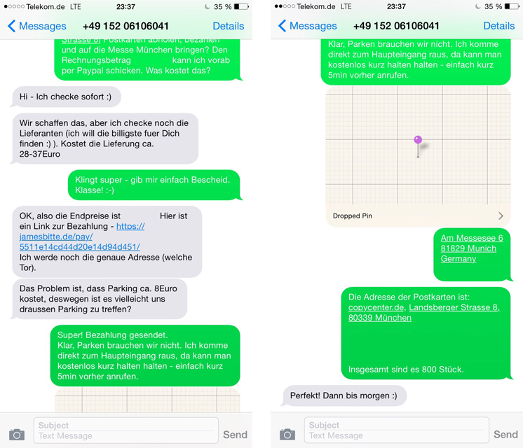 James, bitte | Auftrag per SMS