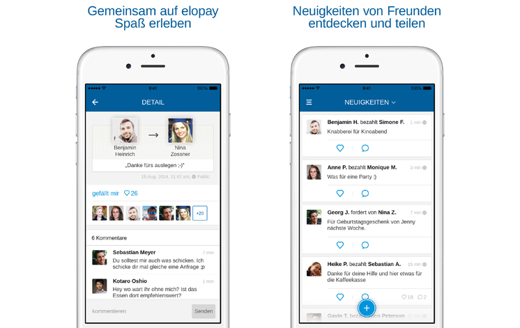 elopay | Screenshots der App mit Newsfeed